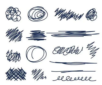 Abstract scribbles blue pen sketch collection isolated on white background .. Stockillustratie