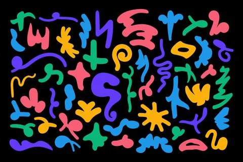 Abstract scribbles doodle symbols set naive graphic art design neon colorful Stock Illustration