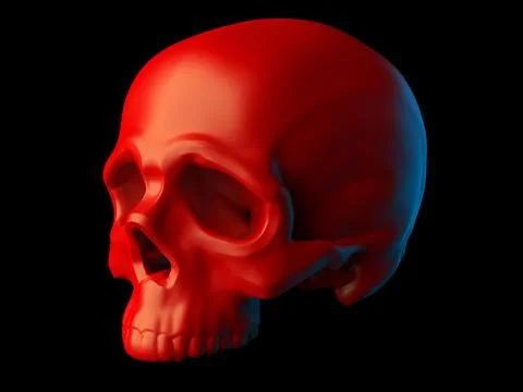 Abstract sculpted red skull without lower jaw isolated on black background. 3d Stock Illustration