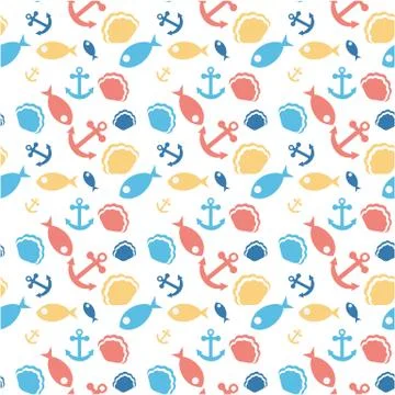 Abstract sea elements pattern on white background Stock Illustration
