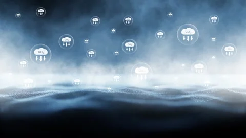 Abstract sea waves with looped carbin dioxid icons 库存影片 344142732