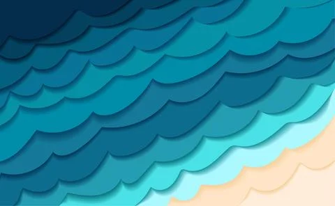 Abstract sea waves. nautical background in paper cut style. Marine wallpaper. 3d Stock Illustration