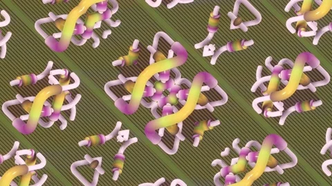 Abstract seamless 3D loop. Intertwined soft forms on an olive background 動画素材 332466890