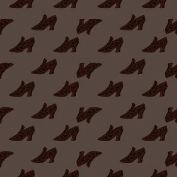 Abstract seamless acessory pattern with womes shoes little shapes. Brown pale イラスト素材