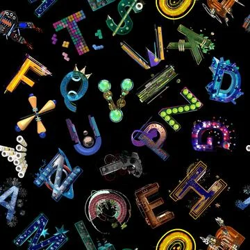 Abstract seamless alphabet pattern for textile design Stock Illustration