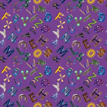 Abstract seamless alphabet pattern for textile design Stock Illustration