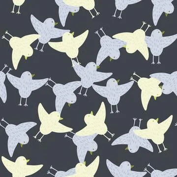 Abstract seamless animal pattern with blue and light yellow birds shapes. Dar Stock Illustration
