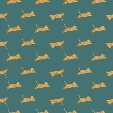 Abstract seamless animal pattern with simple orange tiger silhouettes. Pastel イラスト素材