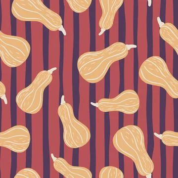 Abstract seamless autumn pattern with pumpkin silhouettes. Striped background. Illustrazione stock