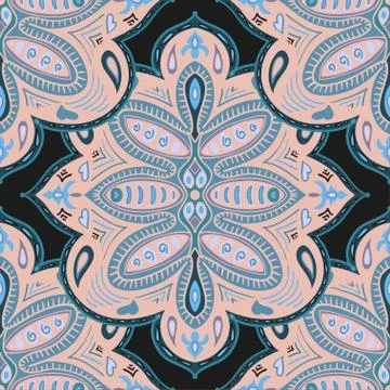 Abstract seamless background of bright ornate elements. Decorative pattern. C 스톡 일러스트