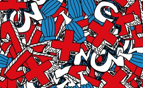 Abstract seamless background. Grunge texture of chaotic elements of red, blue Stock Illustration