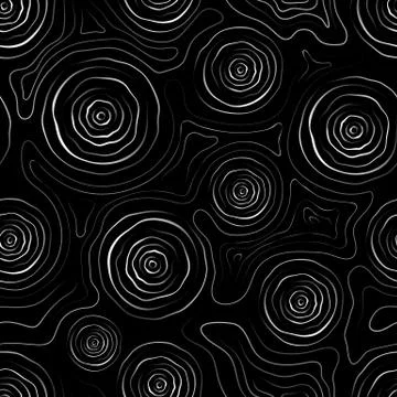 Abstract seamless background, uneven lines and circles, black and white Stock Illustration