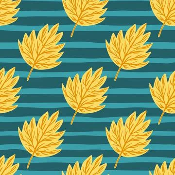 Abstract seamless botanic pattern with creative yellow leaf silhouettes. Blue Stock Illustration