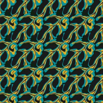 Abstract seamless botanic pattern with monstera ornament. Black and blue brig Stock Illustration
