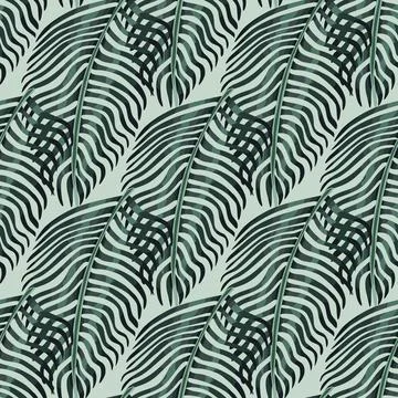 Abstract seamless botany pattern with dark fern silhouettes shapes. Light pas Stock Illustration