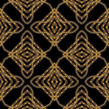 Abstract seamless chains pattern of black and gold color for wallpapers and back Stock Illustration