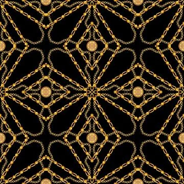 Abstract seamless chains pattern of black and gold color for wallpapers and back Stock Illustration