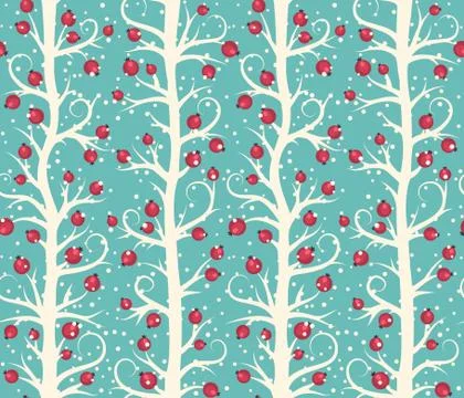 Abstract Seamless Christmas Winter Pattern with Berries on Trees Stock Illustration