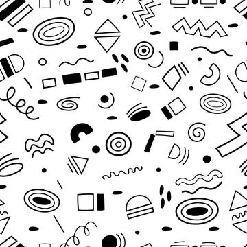 Abstract seamless doodle pattern with black geometric shapes Stock Illustration