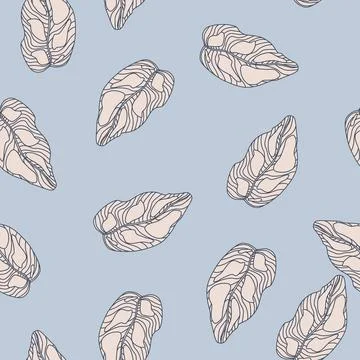Abstract seamless doodle pattern with random leaf ornament. Blue pastel backg Stock Illustration