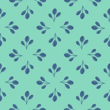 Abstract seamless doodle pattern with scandinavian blue leaf ornament. Turquo Stock Illustration