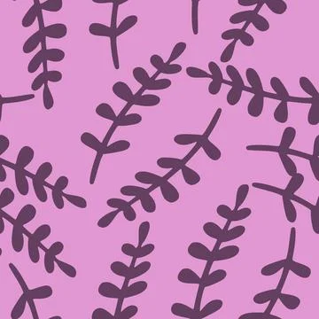 Abstract seamless doodle pattern with simple purple branches shapes print. Li 스톡 일러스트