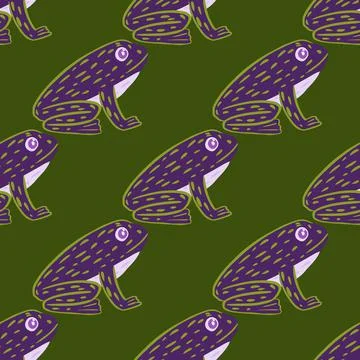 Abstract seamless doodle pattern with zoo marine purple frog silhouettes artw イラスト素材