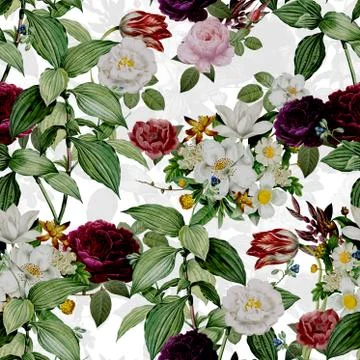 Abstract Seamless Elegance Pattern with Vintage Garden Flowers. Floral Repeating Stock-Illustration