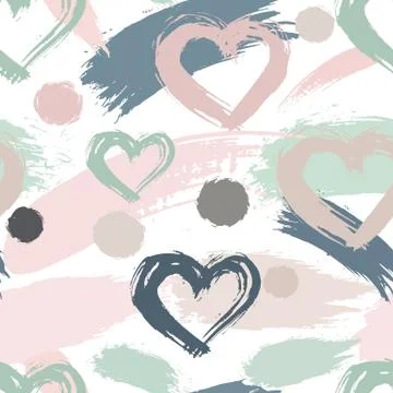 Abstract seamless elements hipster pattern with brush strokes, heart Stock Illustration