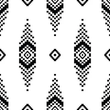 Abstract seamless ethnic repeat pattern with tribal motif. Design with pixel. Stock Illustration