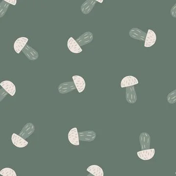 Abstract seamless fall pattern with random doodle mushroom ornament. Green pa Stock Illustration