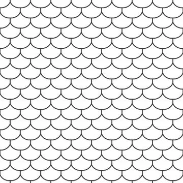 Abstract seamless fish scale pattern, outline of black and white tile roof. D Stock-Illustration