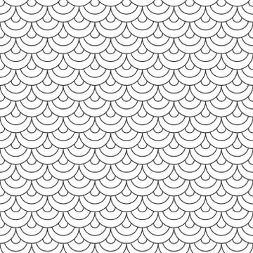 Abstract seamless fish scale pattern, black and white tile roof. Design geome Stock Illustration