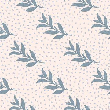 Abstract seamless flora pattern with blue simple leaf branches ornament. Ligh Illustrazione stock