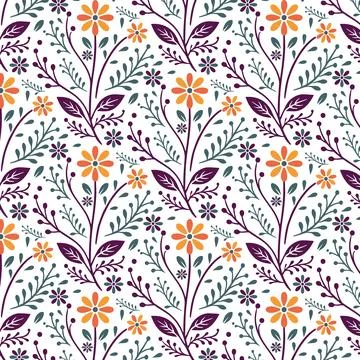 Abstract seamless floral pattern with botanical wildflower motifs for textile Stock Illustration