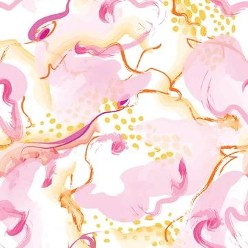 Abstract seamless floral pattern with dots, lines and petals. Ornamental fl.. Stock Illustration
