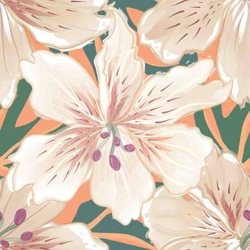 Abstract seamless floral pattern with flowers, dots, leaves. Stock Illustration