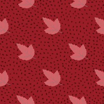 Abstract seamless floral pattern with simple leaves silhouettes. Red backgrou Stock Illustration