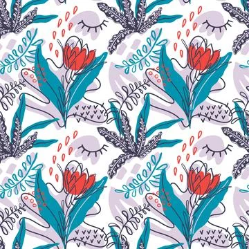 Abstract seamless floral pattern with tropical plants Stock Illustration