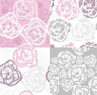 Abstract seamless flower rose pattern set. Stock Illustration