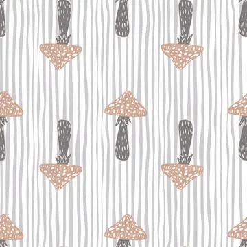 Abstract seamless forest pattern with grey and beige mushroom elements. Light Illustrazione stock