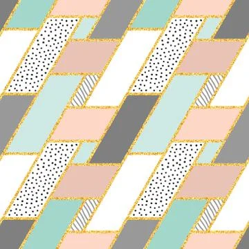 Abstract seamless geometric composition in gray, white, glitter gold, pastel Stock Illustration