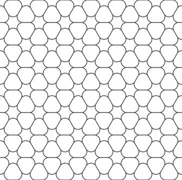 Abstract seamless geometric pattern, black white outline of flower. Design ge Stock Illustration