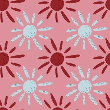 Abstract seamless geometric pattern with sun red and light blue shapes. Pink  Illustrazione stock