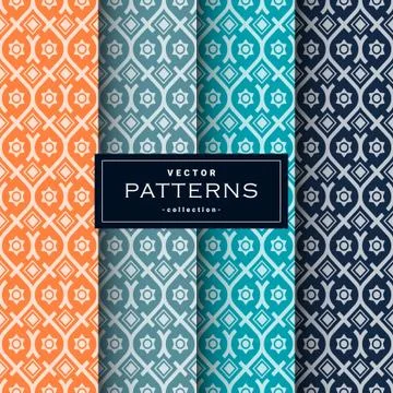 Abstract seamless geometric patterns set in four colors Stock Illustration
