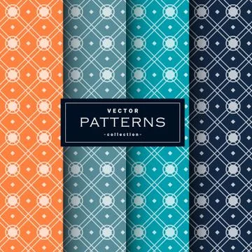 Abstract seamless geometric patterns set in four colors Stock Illustration