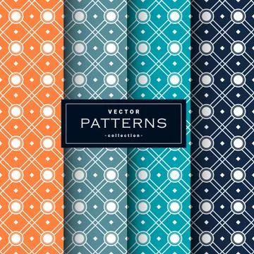 Abstract seamless geometric patterns set in four colors Stock Illustration
