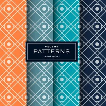 Abstract seamless geometric patterns set in four colors Stock Illustration