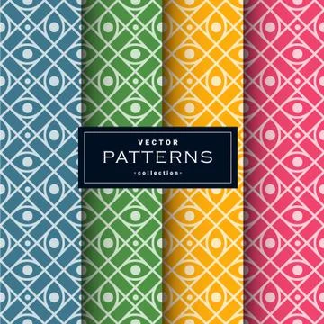 Abstract seamless geometric patterns set in four colors Stock Illustration