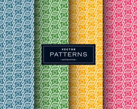 Abstract seamless geometric patterns set in four colors Stock Illustration